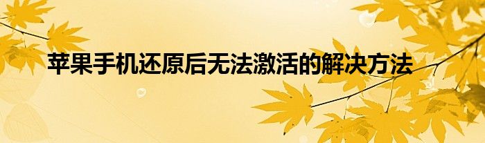苹果手机还原后无法激活的解决方法