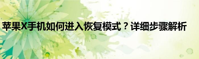 苹果X手机如何进入恢复模式？详细步骤解析