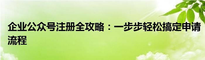 企业公众号注册全攻略：一步步轻松搞定申请流程
