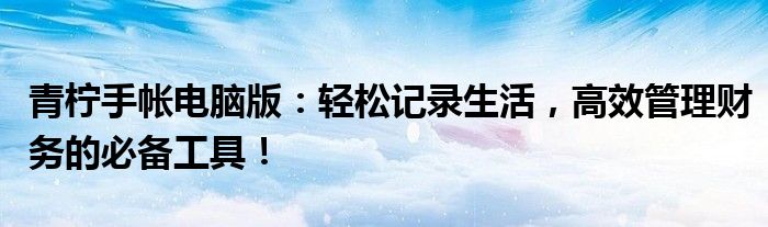 青柠手帐电脑版：轻松记录生活，高效管理财务的必备工具！