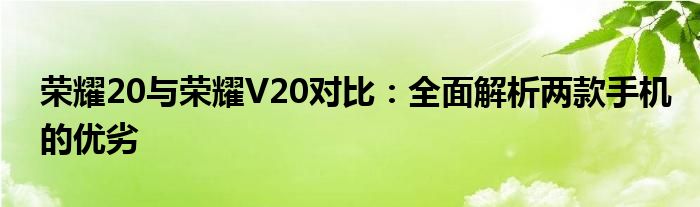 荣耀20与荣耀V20对比：全面解析两款手机的优劣