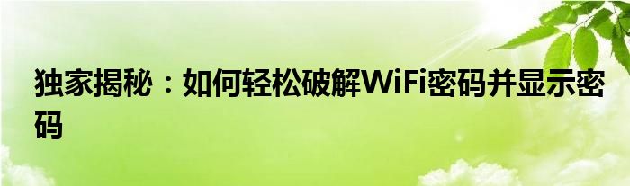 独家揭秘：如何轻松破解WiFi密码并显示密码