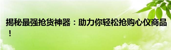 揭秘最强抢货神器：助力你轻松抢购心仪商品！