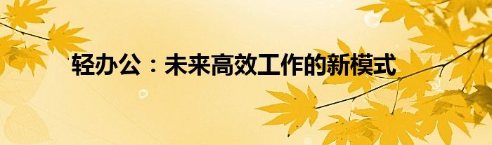 轻办公：未来高效工作的新模式