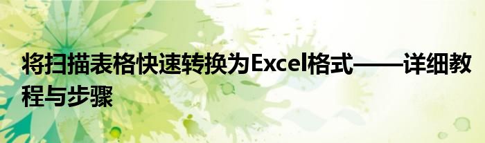 将扫描表格快速转换为Excel格式——详细教程与步骤