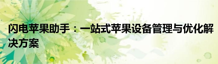 闪电苹果助手：一站式苹果设备管理与优化解决方案