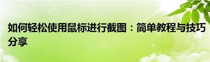 如何轻松使用鼠标进行截图：简单教程与技巧分享