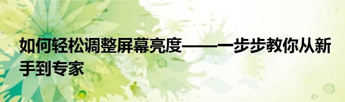 如何轻松调整屏幕亮度——一步步教你从新手到专家