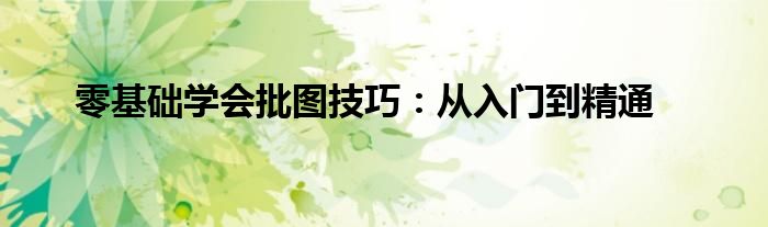 零基础学会批图技巧：从入门到精通