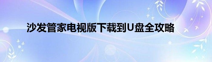 沙发管家电视版下载到U盘全攻略