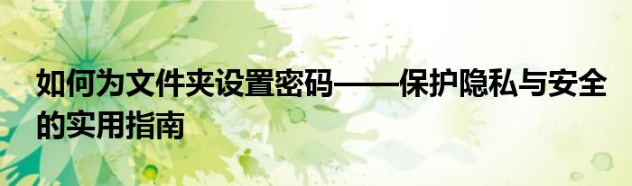 如何为文件夹设置密码——保护隐私与安全的实用指南