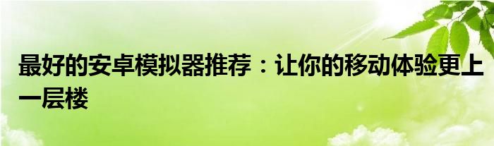 最好的安卓模拟器推荐：让你的移动体验更上一层楼