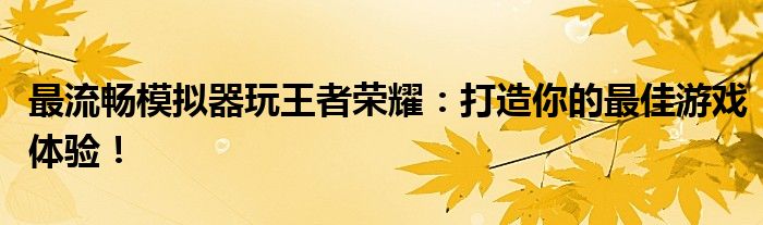 最流畅模拟器玩王者荣耀：打造你的最佳游戏体验！
