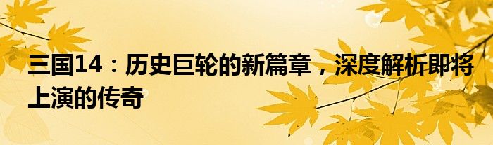 三国14：历史巨轮的新篇章，深度解析即将上演的传奇