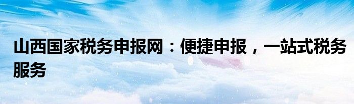 山西国家税务申报网：便捷申报，一站式税务服务