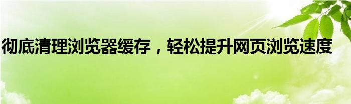 彻底清理浏览器缓存，轻松提升网页浏览速度