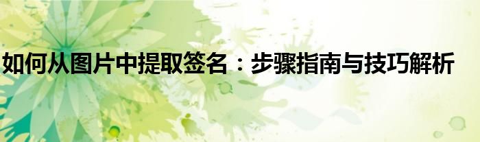 如何从图片中提取签名：步骤指南与技巧解析