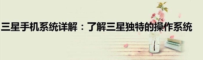 三星手机系统详解：了解三星独特的操作系统