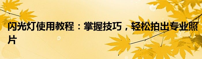 闪光灯使用教程：掌握技巧，轻松拍出专业照片