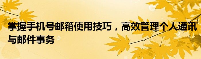 掌握手机号邮箱使用技巧，高效管理个人通讯与邮件事务