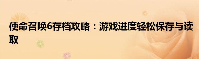 使命召唤6存档攻略：游戏进度轻松保存与读取