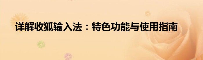 详解收狐输入法：特色功能与使用指南