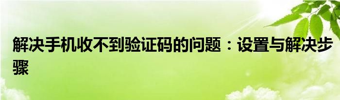 解决手机收不到验证码的问题：设置与解决步骤