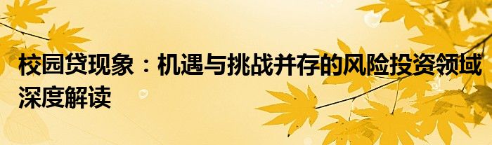 校园贷现象：机遇与挑战并存的风险投资领域深度解读