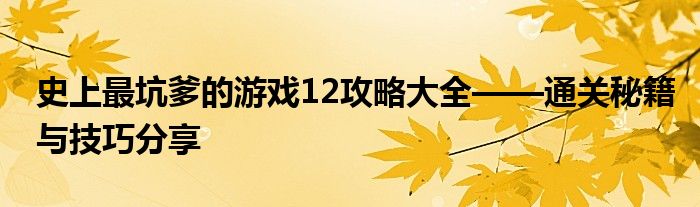 史上最坑爹的游戏12攻略大全——通关秘籍与技巧分享
