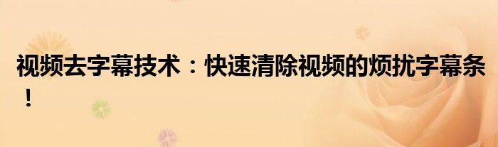 视频去字幕技术：快速清除视频的烦扰字幕条！