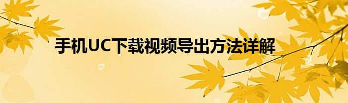 手机UC下载视频导出方法详解