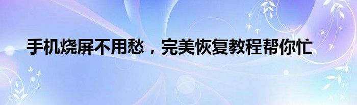 手机烧屏不用愁，完美恢复教程帮你忙