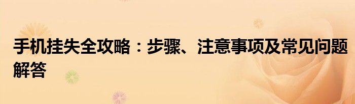 手机挂失全攻略：步骤、注意事项及常见问题解答
