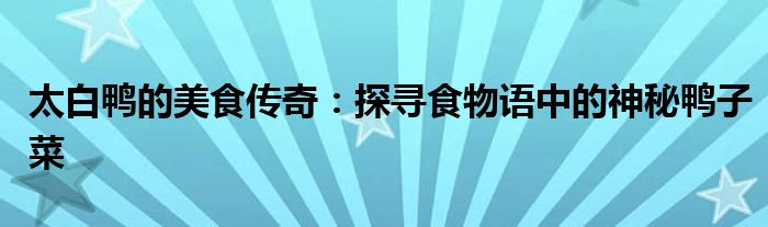太白鸭的美食传奇：探寻食物语中的神秘鸭子菜