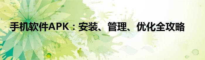 手机软件APK：安装、管理、优化全攻略
