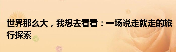 世界那么大，我想去看看：一场说走就走的旅行探索