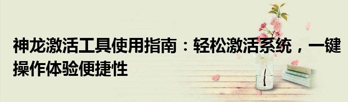 神龙激活工具使用指南：轻松激活系统，一键操作体验便捷性