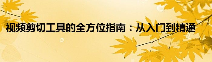 视频剪切工具的全方位指南：从入门到精通