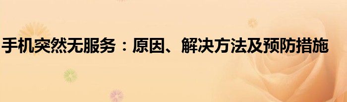 手机突然无服务：原因、解决方法及预防措施