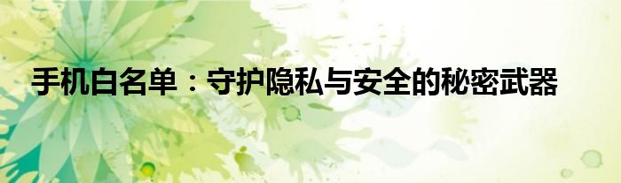 手机白名单：守护隐私与安全的秘密武器