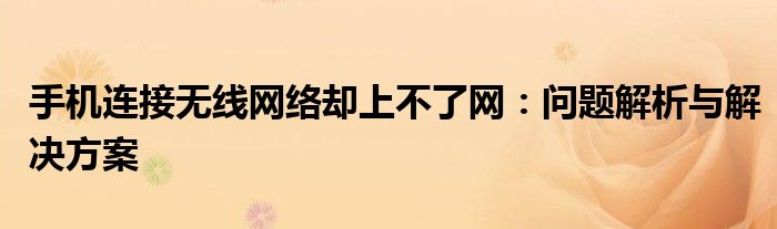 手机连接无线网络却上不了网：问题解析与解决方案