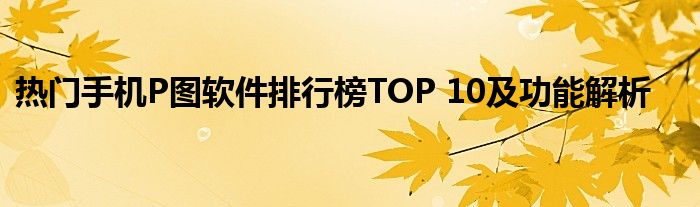 热门手机P图软件排行榜TOP 10及功能解析