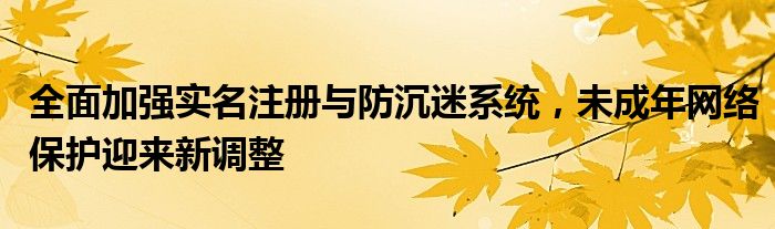 全面加强实名注册与防沉迷系统，未成年网络保护迎来新调整