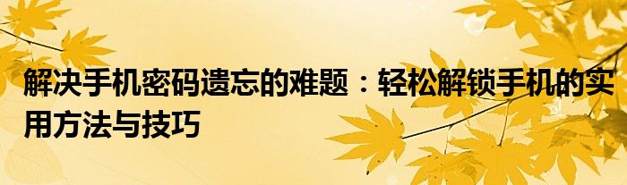解决手机密码遗忘的难题：轻松解锁手机的实用方法与技巧