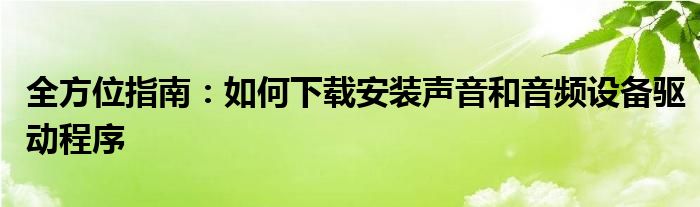 全方位指南：如何下载安装声音和音频设备驱动程序