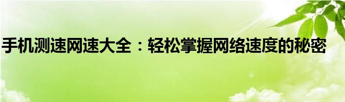 手机测速网速大全：轻松掌握网络速度的秘密