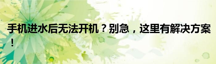 手机进水后无法开机？别急，这里有解决方案！