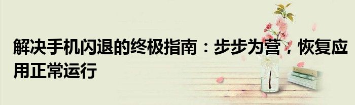 解决手机闪退的终极指南：步步为营，恢复应用正常运行