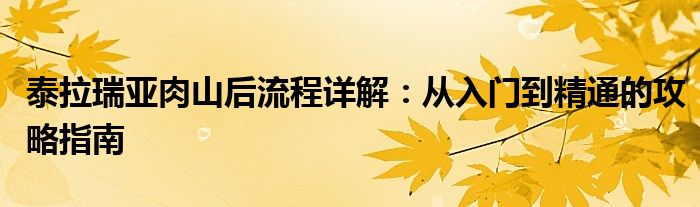 泰拉瑞亚肉山后流程详解：从入门到精通的攻略指南