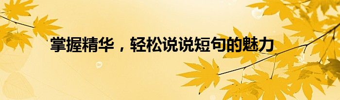 掌握精华，轻松说说短句的魅力